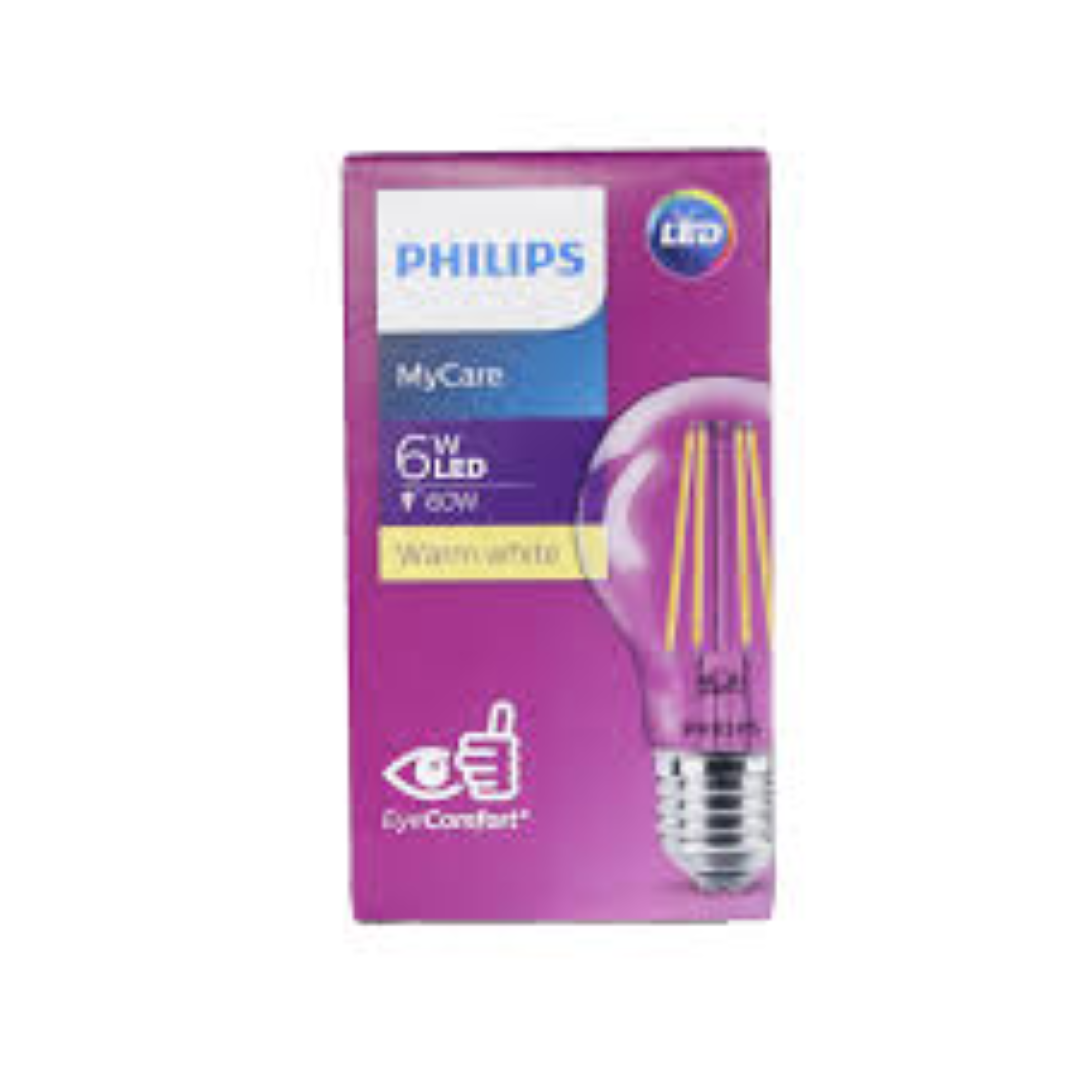 PHILIPS LED FILAMENT LAMP ROUND 6W E27 WW A60